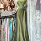 Green retro elegant long satin evening gown NV6739