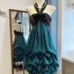 Teal/Light Blue Vintage Short Chiffon Satin Homecoming Dress Birthday Party Dress nv5093