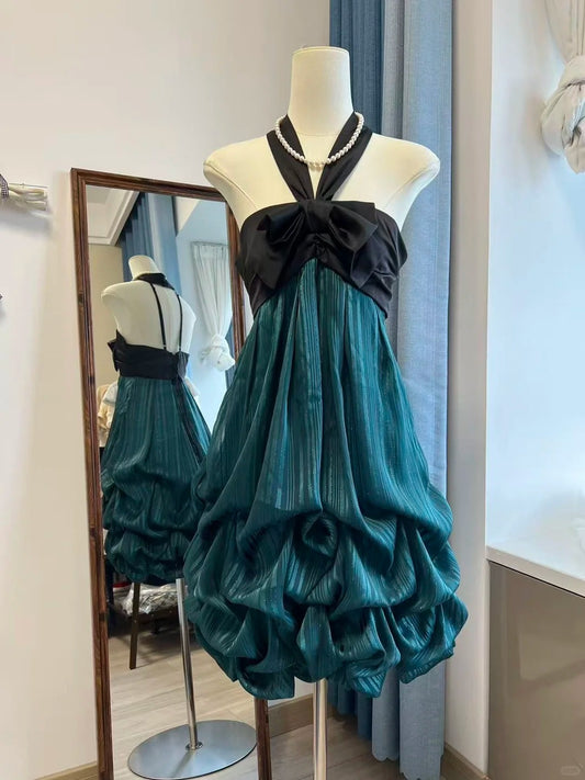 Teal/Light Blue Vintage Short Chiffon Satin Homecoming Dress Birthday Party Dress nv5093