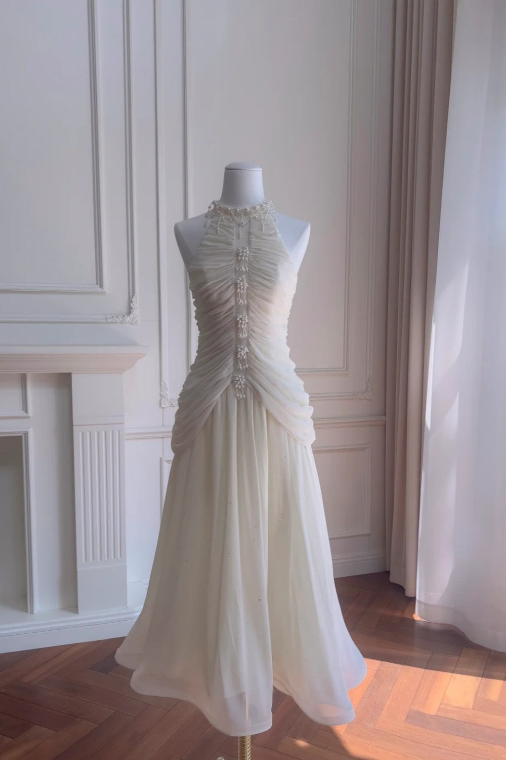 NiceVestidos-_NV White Delicate Beaded Long Birthday Gown, Formal Prom Dress NV5943