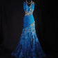 Fantasy blue exquisite floral beading long lace satin prom dress party dress vintage nv5211
