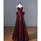 Burgundy shiny beautiful fashion A-line spaghetti straps long elegant sequins classy formal prom dress evening dress party dress nv3684