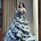 NiceVestidos--Blue vintage exquisite beaded long multi-layer tulle ball gown princess 16th birthday dress fairy tale sea daughter NV5666