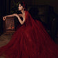 Burgundy Tulle Sequined Long Ball Gown Evening Dress nv1900