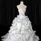 White Halter Strapless Beaded Embroidery Voluminous Ball Gown with Multi-layer Ruffled Trim NV6869