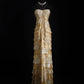 🧡Vintage brown and yellow sequined chiffon long ruffled ball gown party dress nv5208