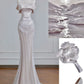 Silver Mesh Metallic Satin Long Mermaid Slim Prom Dress Evening Dress Party Dress nv4721