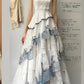 Blue pattern exquisite embroidery white lace long tulle multi-layered ruffles asymmetrical hem fantasy fairy ball gown evening dress party dress nv4546
