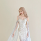Ombre Pink Blue Sparkle Mermaid Prom Gown Off Shoulder Beaded Tulle Cape  NV7175
