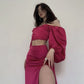 Pink Vintage Elegant Two-Piece Slit Long Ball Gown Evening Dress nv2806