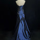 Navy Blue Gorgeous Vintage Exquisite Beading Long Sleeveless Mermaid Satin Long Ball Gown Evening Dress nv3572