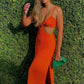 Orange Fashion Simple Hollow Waist-revealing Long Ball Gown Evening Gown Party Dress nv2392