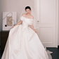 Satin Ball Gown Wedding Dress Off The Shoulder 3D Floral Bridal Gown with Train  NV7240
