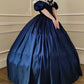 Blue taffeta vintage A-line lace collar blue bow elegant long ball gown prom dress evening gown nv2628