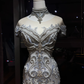 High Neck Silver Glitter Mermaid Prom Dress, Rhinestone Beaded Off Shoulder Evening Gown  NV7101