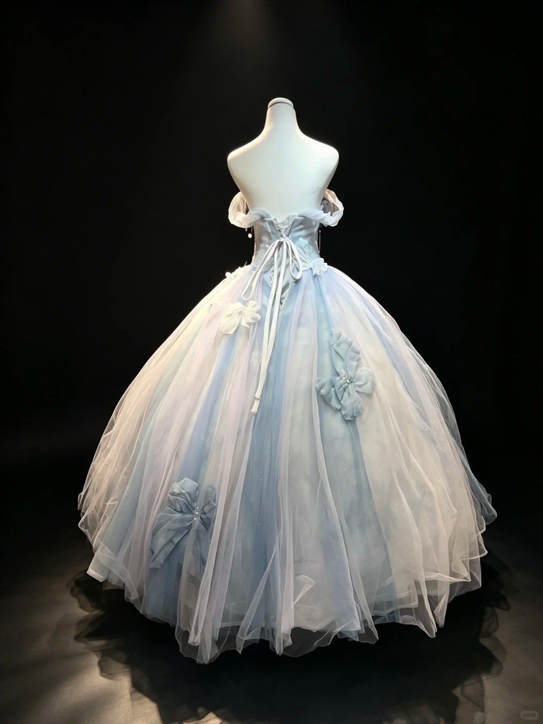 Blue White Ombre Off Shoulder Ball Gown 3D Bow Pearl Tulle Formal Evening Dress  NV6973