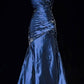 Navy Blue Gorgeous Vintage Exquisite Beading Long Sleeveless Mermaid Satin Long Ball Gown Evening Dress nv3572