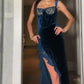 Blue Sexy Elegant Slit Velvet Lace Long Ball Gown Evening Dress nv2658