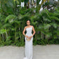 White solid color stylish chic off-the-shoulder long prom dress evening gown party dress nv2493