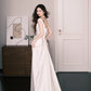 Square Neck Wide Strap Satin Bridal Gown, Minimalist A Line Wedding Dress  NV7266