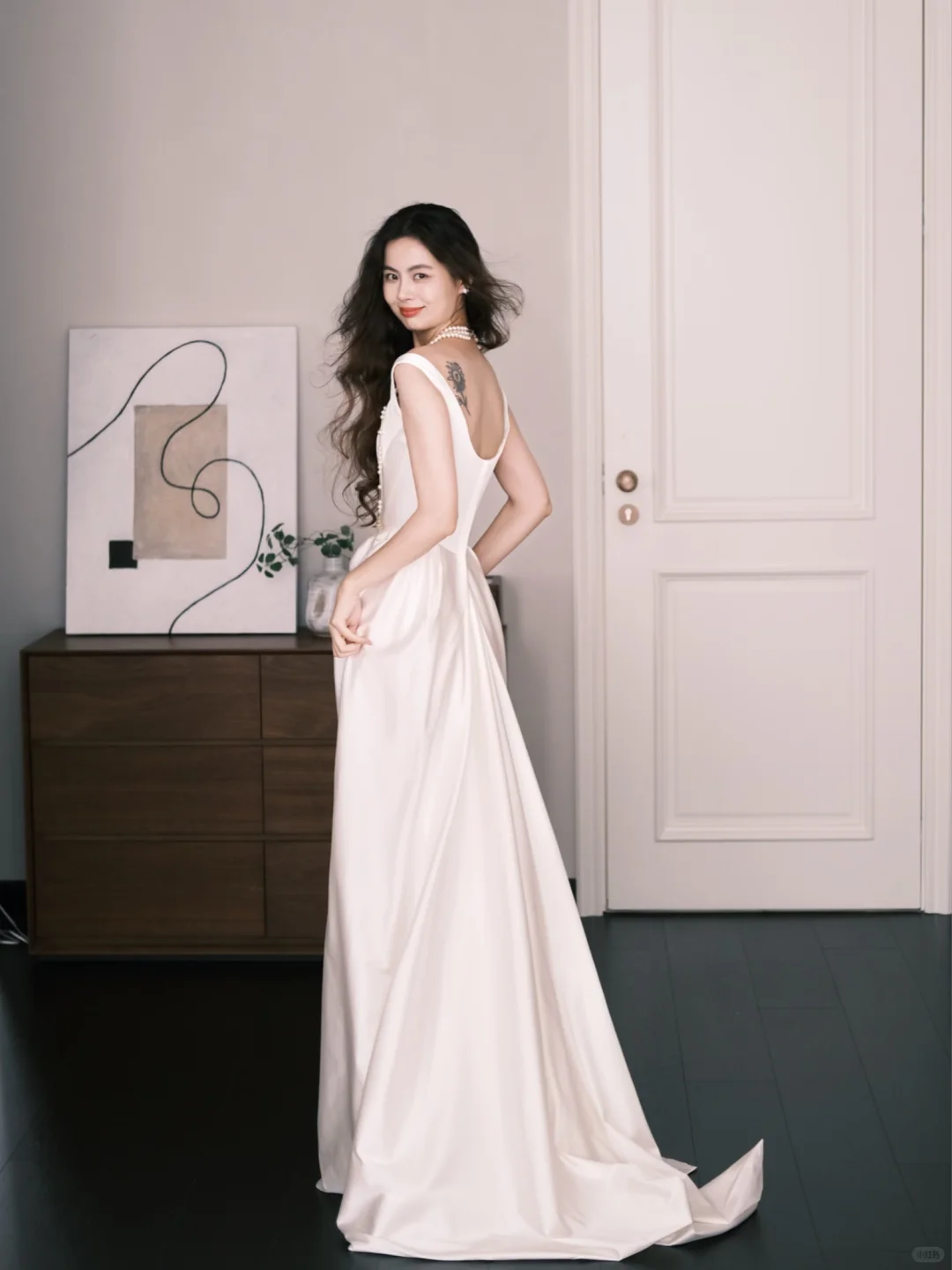 Square Neck Wide Strap Satin Bridal Gown, Minimalist A Line Wedding Dress  NV7266