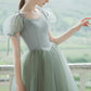 Cute Tulle Long Prom Dresses, A-Line Short Sleeve Graduation Dresses nv1600