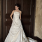 Ivory Strapless Draped Ruched Satin A-Line Wedding Gown  NV7190