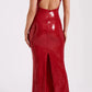 Red Rose Sequined Halter V Neck Mermaid Long Prom Gown Evening Gown Party Dress nv1837