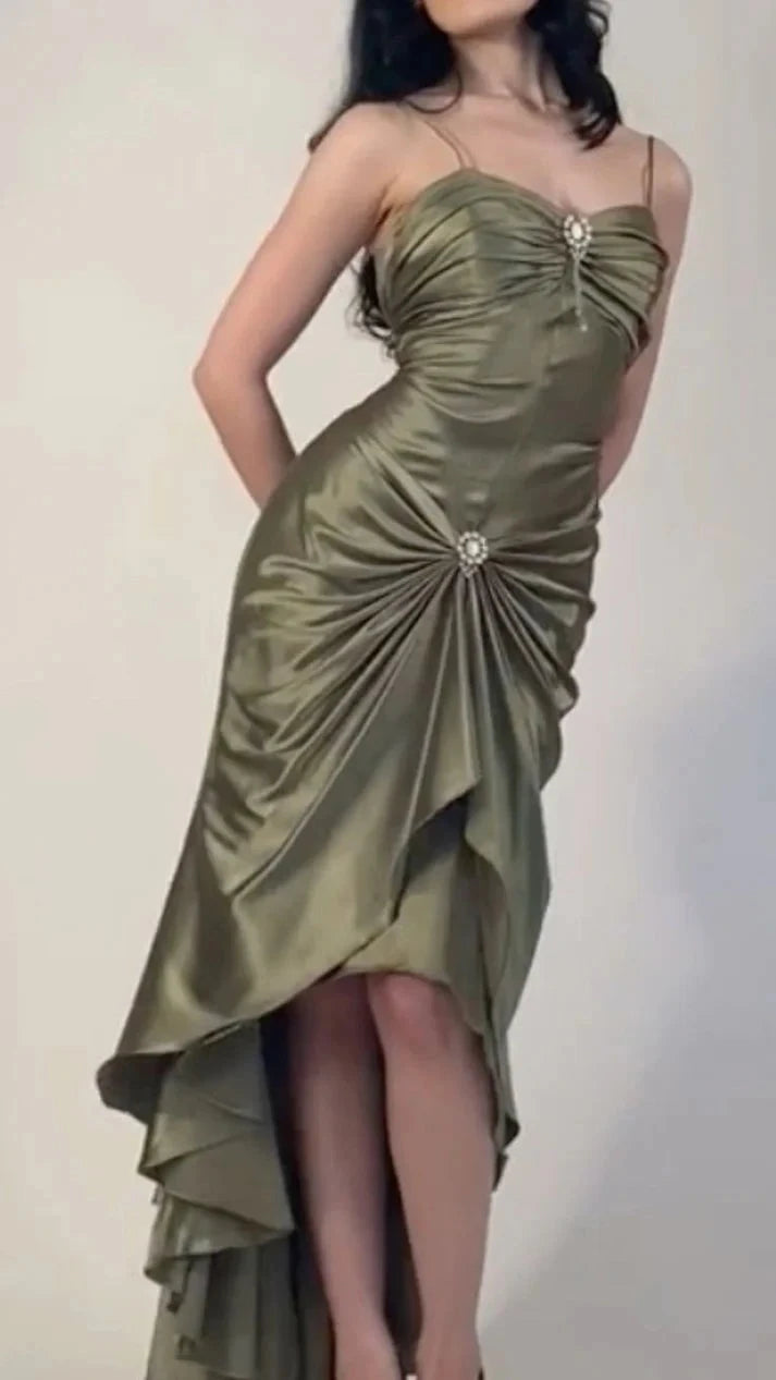 Green spaghetti strap bodycon long ball gown evening dress nv1965