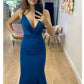 Blue A-line V-neck Elegant Mermaid Long Ball Gown Evening Dress nv2200