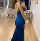 Blue A-line V-neck Elegant Mermaid Long Ball Gown Evening Dress nv2200