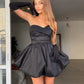 Black A-line Short Homecoming Dress Sweetheart Pleated Satin Ball Gown Evening Dress nv2394