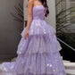 Light Purple Sparkling Tulle Sequin A-Line Long Tiered Ball Gown Evening Dress nv2651