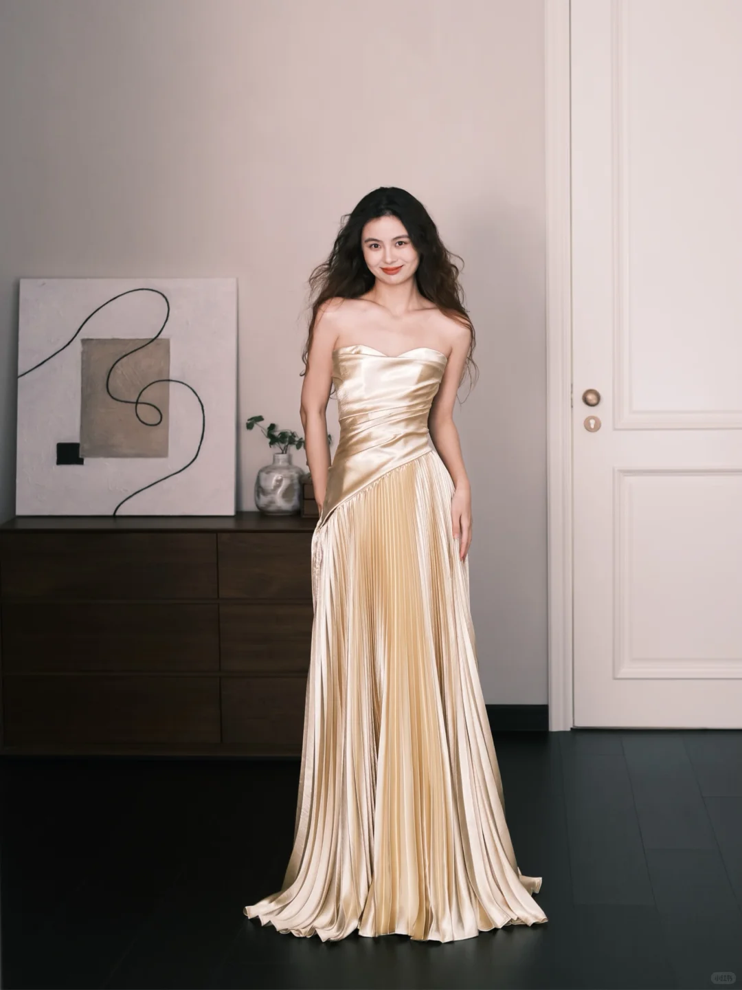 Sweetheart Strapless Champagne Satin Pleated Evening Dress  NV7363