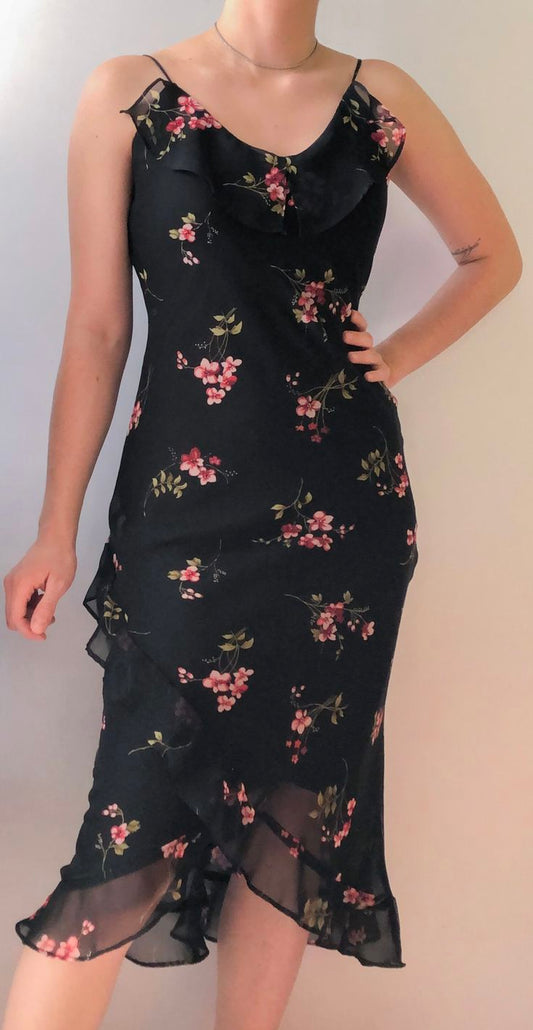 NiceVestidos--Black floral short, mid-length chiffon fairy dress homecoming dress NV5724