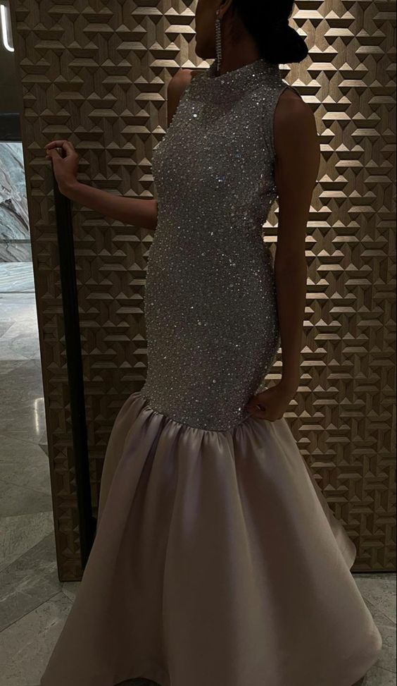 Silver Shiny Sequin Sleeveless Long Evening Gown Party Dress nv2734