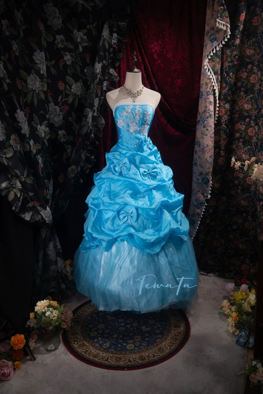 Blue delicately beaded long tulle ball gown NV6661