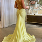 Silver Sparkling Fashion Spaghetti Strap Mermaid Slim Fit Long Ball Gown Backless Yellow Prom Dress Formal Evening Dress Party Dress nv3431