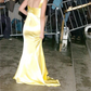 Yellow strappy satin long party dress formal evening gown nv1839