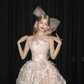 Off Shoulder Light Pink Ball Gown Prom Dress, Tiered Scalloped Tulle Beaded Evening Gown  NV7108