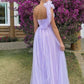 Light purple A-line floor-length tulle long ball gown evening gown bridal shower guest dress bridesmaid dress nv11