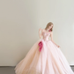 Light Pink 3D Rose Strapless Prom Gown Sweetheart Tulle Formal Dress  NV7168