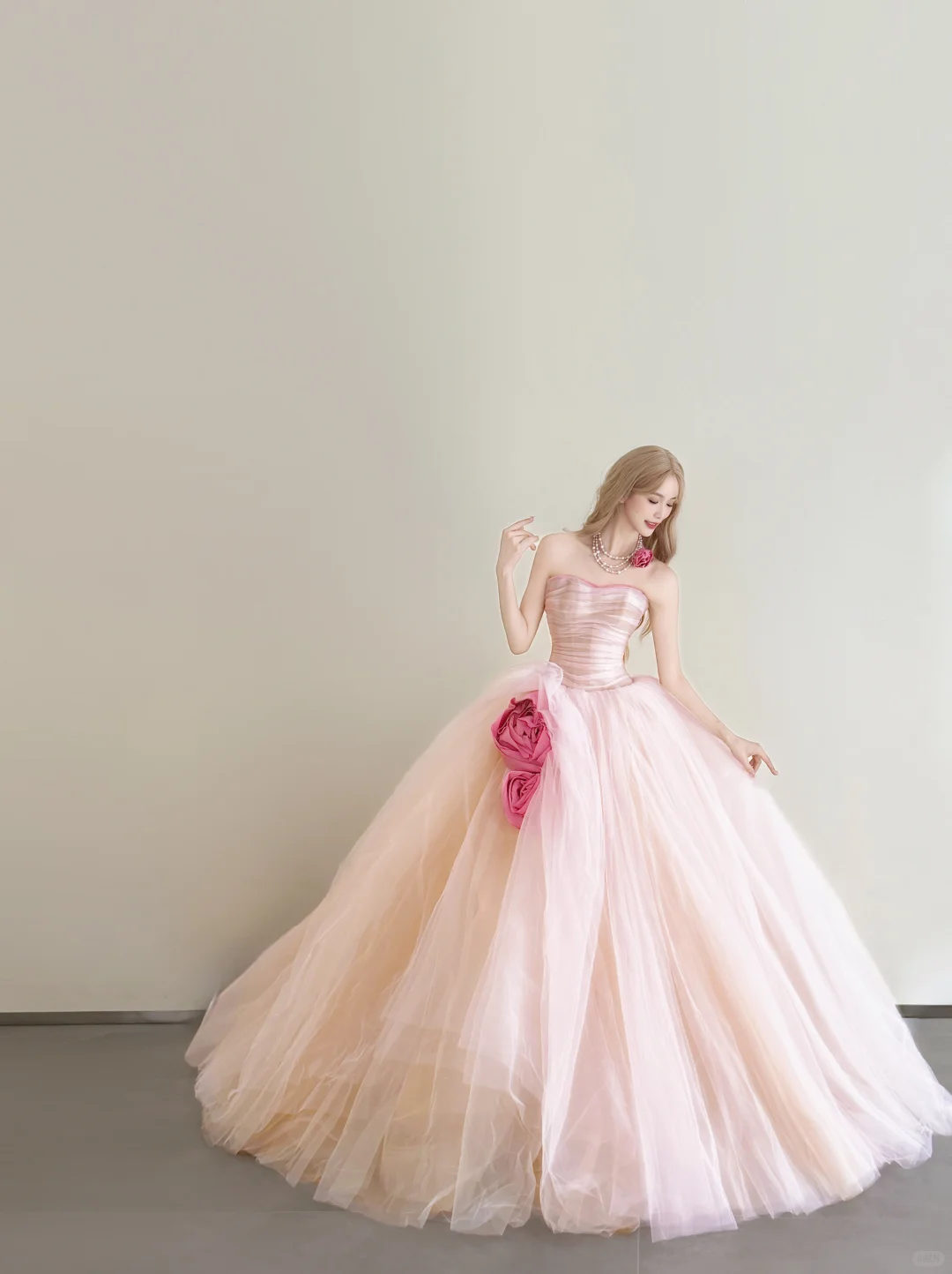 Light Pink 3D Rose Strapless Prom Gown Sweetheart Tulle Formal Dress  NV7168