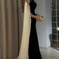 Black and white simple elegant white long tulle sleeves long ball gown evening dress party dress nv2439