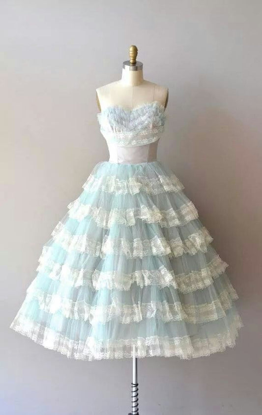 NiceVestidos-Blue Sweet Multi-Layered Princess Mid-Length Chiffon Prom Dress Homecoming Dress nv5562