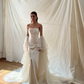 Off White Strapless Satin Mermaid Wedding Gown Detachable Tulle Flare Sleeves  NV7186