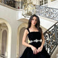 Black Strapless Velvet Homecoming Dress Short Mini Party Dress with Appliques nv2996