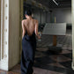 Black halter back sexy satin long evening dress nv1824