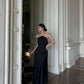 Black halter back sexy satin long evening dress nv1824