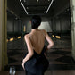 Black halter back sexy satin long evening dress nv1824